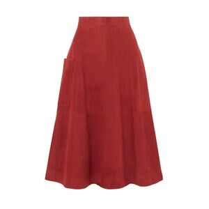 Loulou Studio Suede Red Thea Midi Skirt Size S